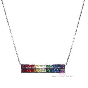 7 Colors Gods Promise Rainbow Cubic Zirconia CZ Double Multi 2 Row Bar Necklace